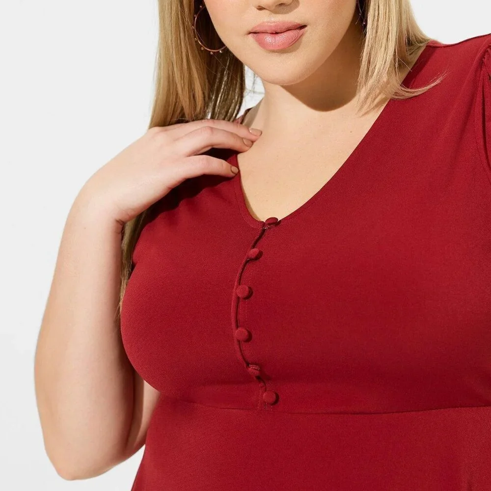 Studio Knit Babydoll Button Front Puff Sleeve Babydoll - Picture 2 of 6